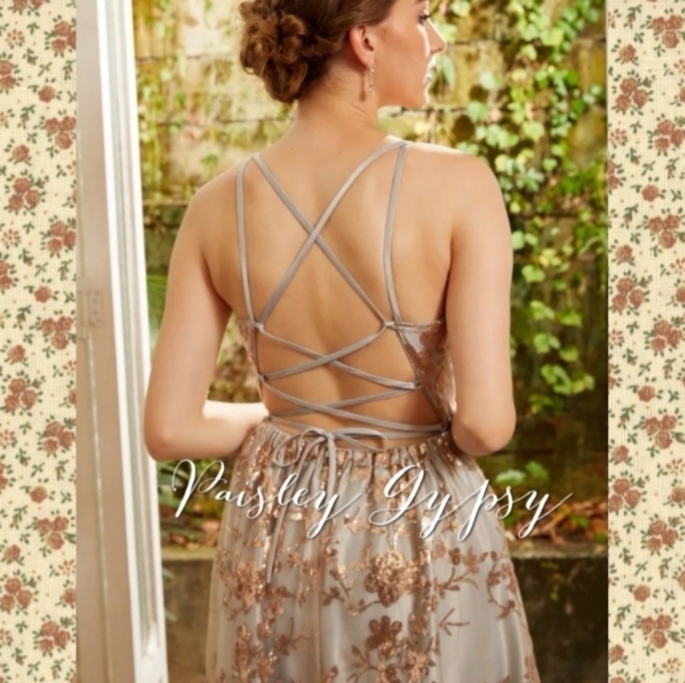 Contrast Sequined Geometric Pattern Maxi Dress NWT - image 7